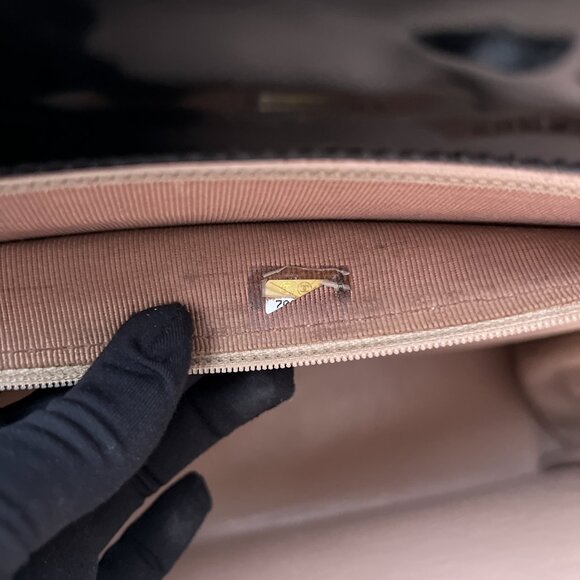 Authentic Chanel Parent Beige Black Leather Quilted Large Shoulder Bag B0796 - Picture 14 of 16